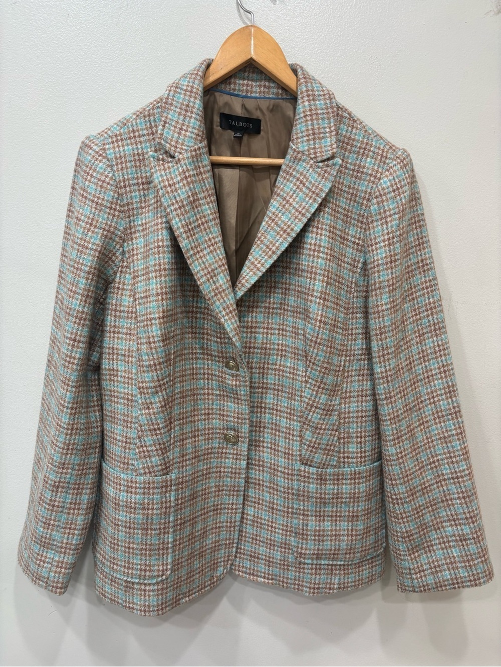 Talbots Classic Shetland Plaid Wool Blend Blazer Jacket Women’s Size 16